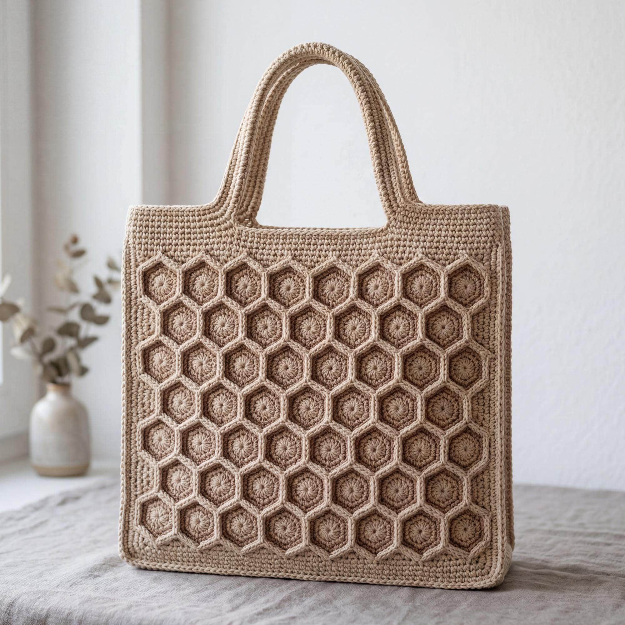 32 Boho Bag Crochet Patterns for Fringe, Florals, and Everyday Texture 23 Honeycomb Hexagon Tote Crochet Pattern Boho Bag Tutorial
