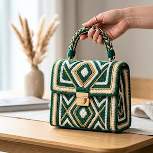 Geometric Diamond Tapestry Crochet Bag Pattern, Structured Handbag PDF (Instant Download)