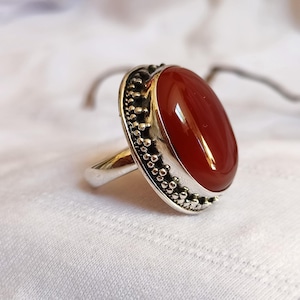 Carnelian Ring, 925 Sterling Silver Ring, Red Stone Ring, Gifts For Her, Anniversary Gifts, Wedding Gifts, Birthstone Ring, Handmade Gifts