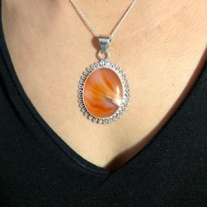 Orange Banded Agate Necklace, 925 Silver Necklace, Anniversary Gift, Handmade Necklace For Women, Gift For Her, Wedding Gift, Birthday Gifts