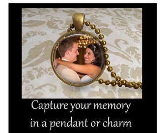 Photo Charm, Wedding Memory, Picture Jewelry, Antique Bronze Necklace, Bride Gift