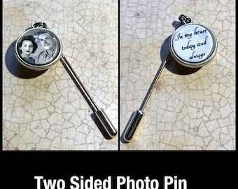 Photo Wedding Charm, 2 Sided Lapel Pin or Bouquet Pin for the Bride and Groom, Memorial Picture