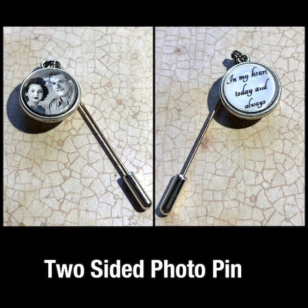 Photo Wedding Charm, 2 Sided Lapel Pin or Bouquet Pin for the Bride and Groom, Memorial Picture