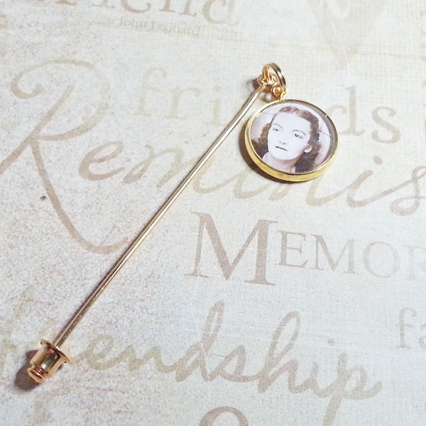 Wedding Bouquet Charm, Groom Memorial Charm, Lapel Pin, Gold Photo Pin, Wedding Bouquet Pin, Boutonniere Charm, Photo Rememberence,
