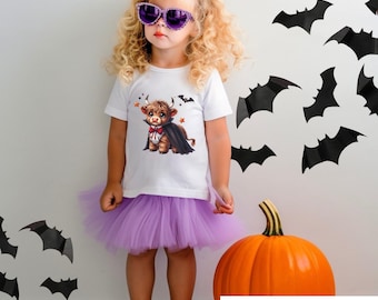 Vampire Highland Cow Kids T-Shirt, Spooky Halloween Shirt, DTF Print