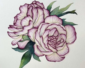 Pintura hecha a mano. Pintura única de peonías para una elegante decoración del hogar. Pintura original enmarcada.