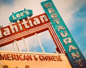 Lee's Tahitian Restaurant Red and Teal Neon Sign - Vintage Kitchen Decor - Retro Home Decor - Googie Wall Art - Fine Art Photography