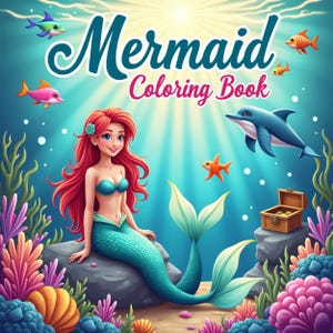 Mermaid Coloring Book – 55 Pages | Kids Coloring | Printable Pages | Cute Mermaids & Ocean Animals | Digital Coloring for Girls