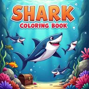 Shark Coloring Book – 50 Pages | Kids Coloring | Printable Pages | Ocean Animals & Sea Creatures | Digital Coloring Activity Book