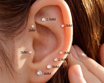 18G/16G titanium flat back CZ stud earrings,nose stud,gold cartilage/conch/daith/tragus/helix/rook piercing earring