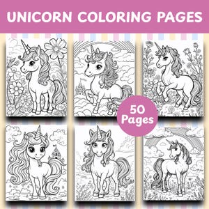 Unicorn Coloring Pages for Kids, Kawaii Unicorn, Printable Coloring Pages, Kids Coloring Pages, Girls Coloring Pages , 50 Pages