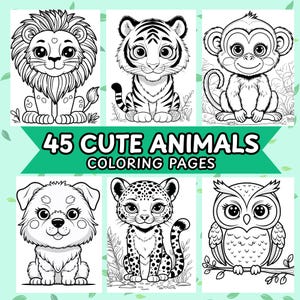 45 Animal Coloring Pages for Kids – Cute & Simple Creatures | Printable Coloring Book | 8.5x11&quot; Instant Download PDF