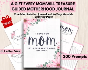 Mom Journal Druckbare PDF | Geführtes Mutterschaftstagebuch mit 200 Prompts | Muttertags Geschenk | Selbstreflexion-Erinnerungs-Andenken | 8,5x11