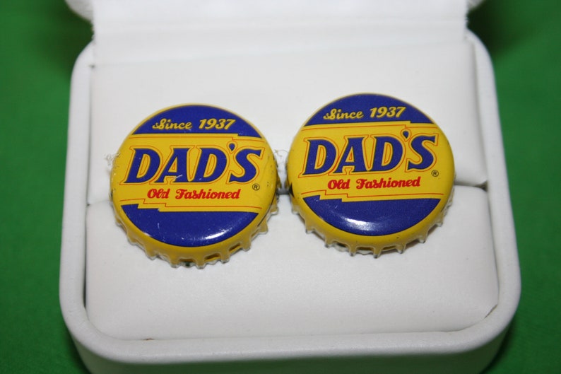 Dad/'s Old Fashioned Root Beer Cap with 24 ct Gold Plated Posts Handcrafted Cuff Links