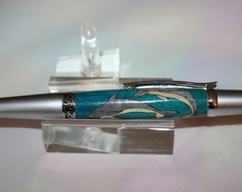 Stylo en bois fabriqués à la main - Dauphin incrustation élégant exécutif Twist stylo dans un Satin brillant avec une finition Chrome