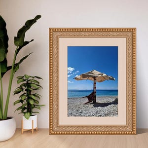 Abandoned beach umbrella- Minimalist Coastal Printable Wall Art, Mediterranean Shore Photography