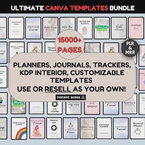 15000+ Pages Canva Template Bundle, Canva PLR Templates, Planners, Journals, Trackers, Printable, Master Resell Rights, MRR PLR Products