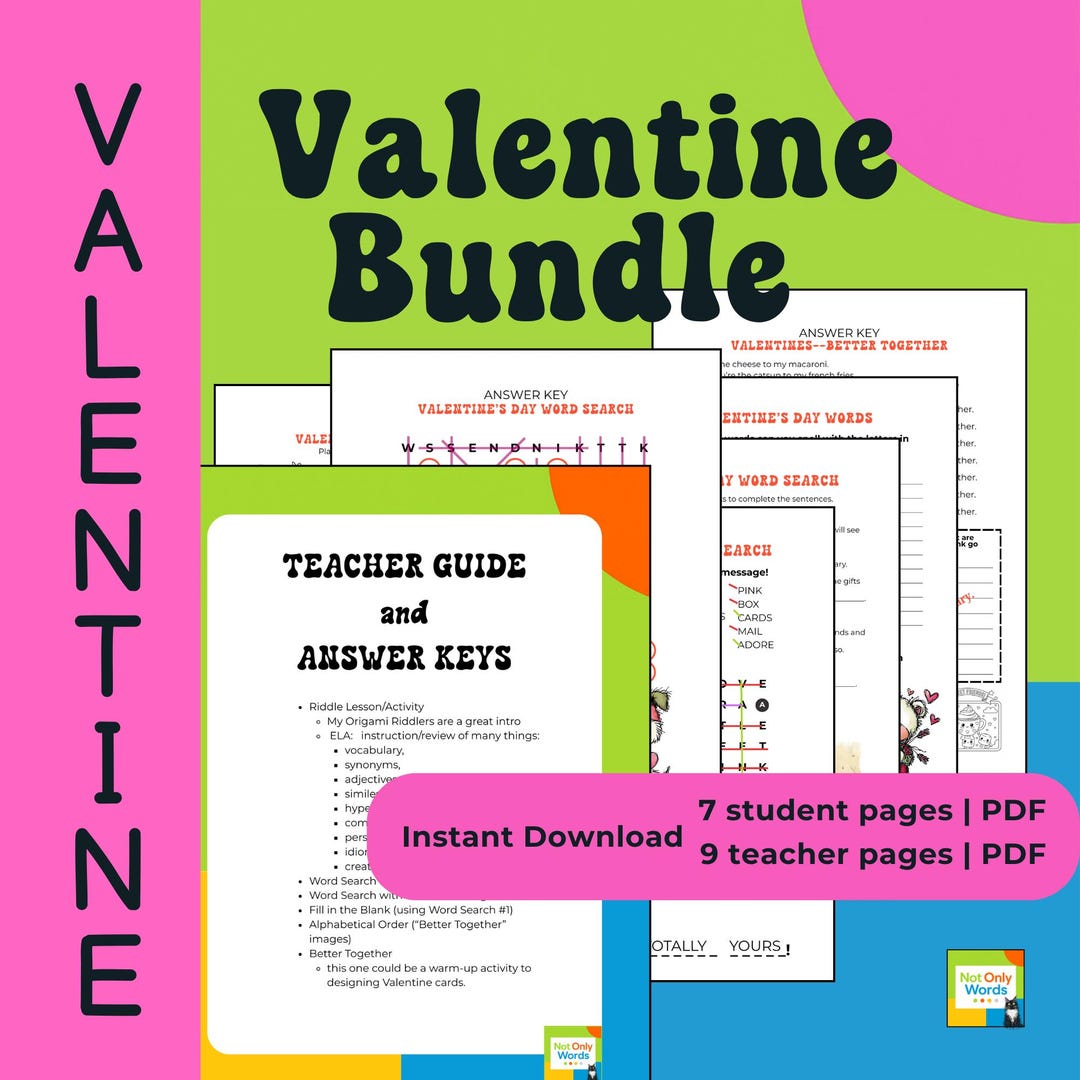 Valentine ELA Bundle With Teacher Guide and Answer Keys - Etsy
