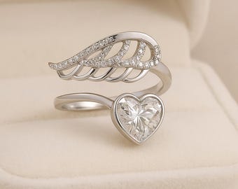 Angel Wings Moissanite Ring: Pear Accent, D Color VVS1, 14K Gold or Platinum