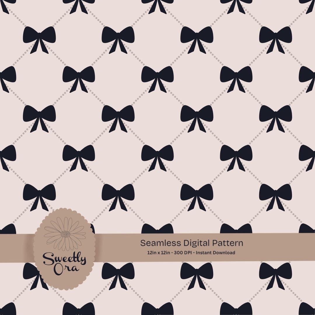 Black Bow Seamless Repeat Pattern Hand Drawn Digital Art Cute Bows PNG ...