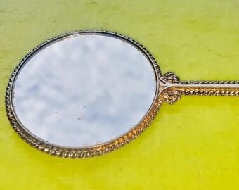 Espejo de mano antiguo para mujer, accesorio de tocador, bolso de 13 cm