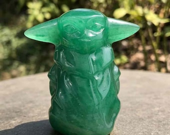 2‘’Green Aventurine Yoda-Style Carving | Hand Carved Crystal Figurine