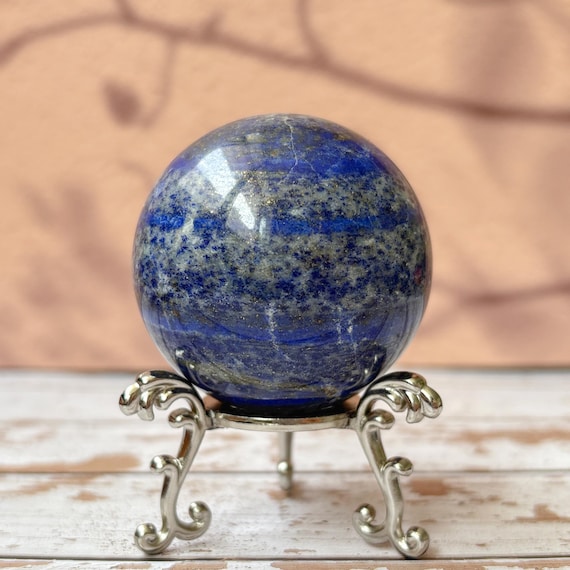 Natural Lapis Lazuli Sphere | Wisdom  Truth Crystal Ball | Throat Chakra Healing Stone Decor