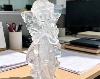 Escultura de ángel de cuarzo transparente natural de 5,5 pulgadas, guardián de cristal tallado a mano, decoración de sanación espiritual.