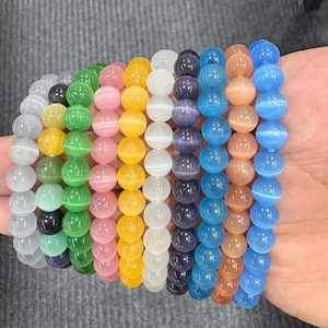 8mm Cat&#39;s Eye Bracelet, Calming Bracelet, Diffuse Bracelet,  Gemstone Beads Bracelet Beaded For Women Men Healing Crystals