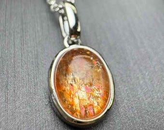 Natural Golden Sunstone Pendant | Copper Setting with 925 Silver Chain