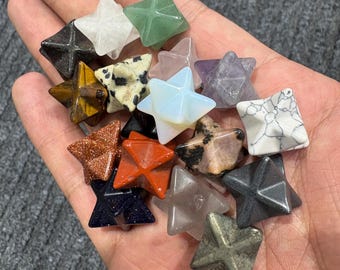 Hand-Carved Quartz Crystal Merkaba Star: Healing Stone Decor (0.8")