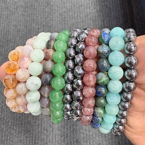 Buy 3 Get 1 Free/8mm gemstone bead bracelet, suitable for both men and women. Includes strawberry quartz, cherry blossom agate yellow quartz