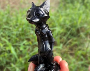 Figura de zorro de obsidiana tallada a mano de 3,1 pulgadas / Escultura animal de obsidiana negra / Decoración de cristal inspirada en dibujos animados