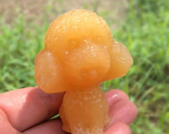 6cm Honey Calcite Teddy Dog Carving | Healing Crystal Animal Figurine for Energy Positivity