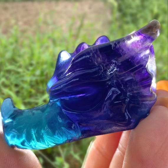 Rainbow Fluorite Dragon Head 5cm | Natural Crystal Carving | Healing, Wisdom & Protection