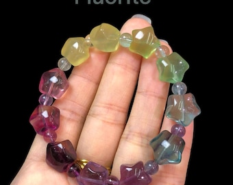 Rainbow Fluorite Star Bracelet: Healing Crystal Chakra Jewelry, 12mm Beads