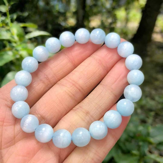 Natural Blue Aragonite Beaded Bracelet | 9mm Calming Healing Crystal Jewelry
