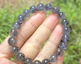 Natural Black Rutilated Quartz Bracelet | Healing Crystal Energy Protection Jewelry