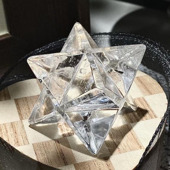 Natural Clear Quartz Merkaba Star Carving Sacred Geometry Crystal, Meditation & Healing Stone
