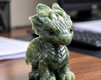 3.1‘’Hand Carved Crystal Dragon Figurine | Natural Gemstone Dragon Sculpture | Power & Protection Crystal Decor
