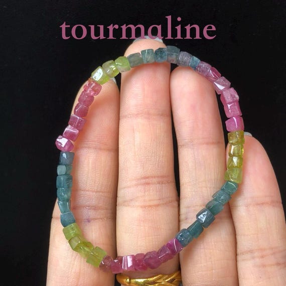 Raw Tourmaline Bracelet: Multicolor Healing Crystal Energy Jewelry
