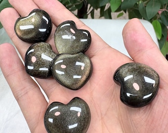 Gold Sheen Obsidian Heart: Protection Crystal for Empaths, Root Chakra