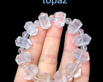Milky White Quartz Bracelet, Double Terminated Crystal Bead, Energy Stone