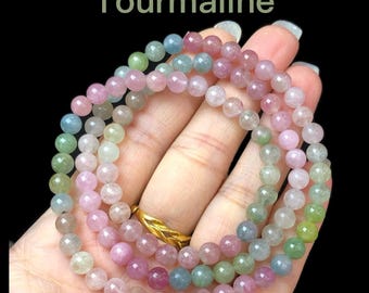 Natural Tourmaline Triple Wrap Bracelet 4-6mm | Multicolor Crystal Beads for Protection, Healing & Balance