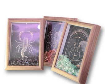 Zodiac Crystal Chip Frame: Healing Stone Wall Art, Horoscope Decor