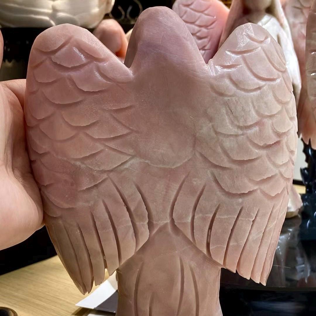 優しいピンク◎ピンクオパール 天使の羽 オブジェ 手彫り一点物 手彫り
