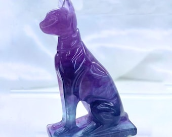 Rainbow Fluorite Sphynx Cat 7cm | Egyptian Hairless Cat Crystal Carving | Healing & Protection