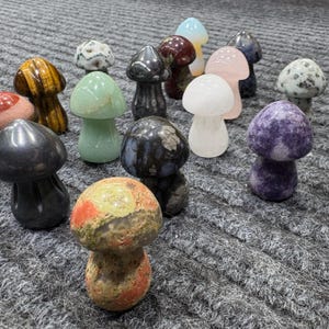 2 Inch Natural Crystal Mushroom Carving, Handcrafted Gemstone Figurine, Multiple Crystal Options, Healing Stone, Spiritual Home Decor