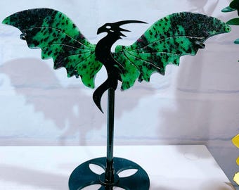 Natural Ruby in Zoisite Wings | Gemstone Sculpture with Metal Stand | Energy Decor