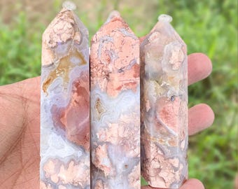 Natural Cherry Blossom Agate Tower | Pink Flower Agate Crystal | Healing Energy & Feminine Growth Stone